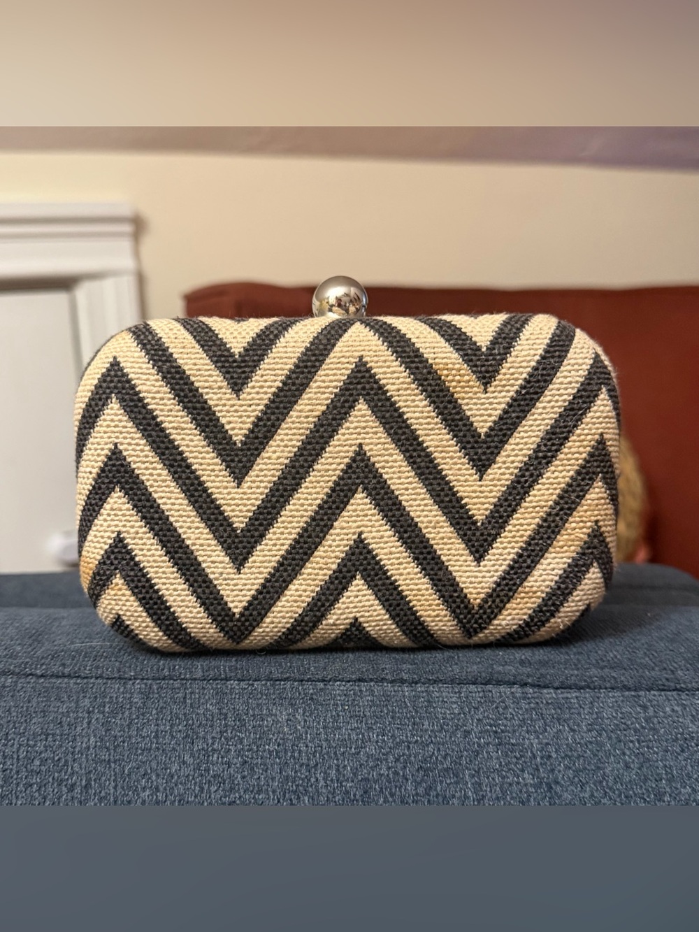 Ann Taylor LOFT Chevron Weave Box Clutch – Black & White Minaudière